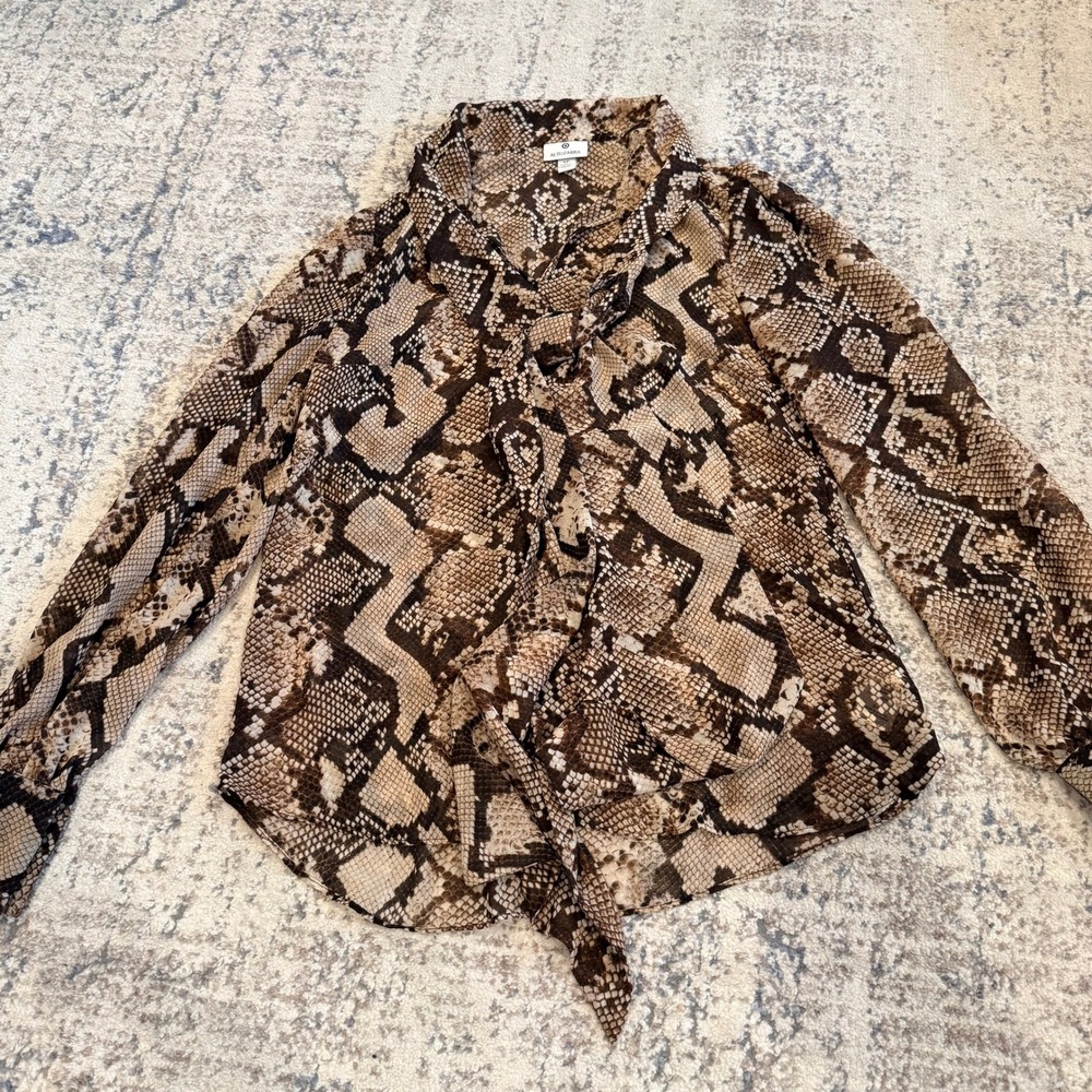 Altuzarra for Target Snakeskin Print Tie Neck Blouse Brown Tan Small